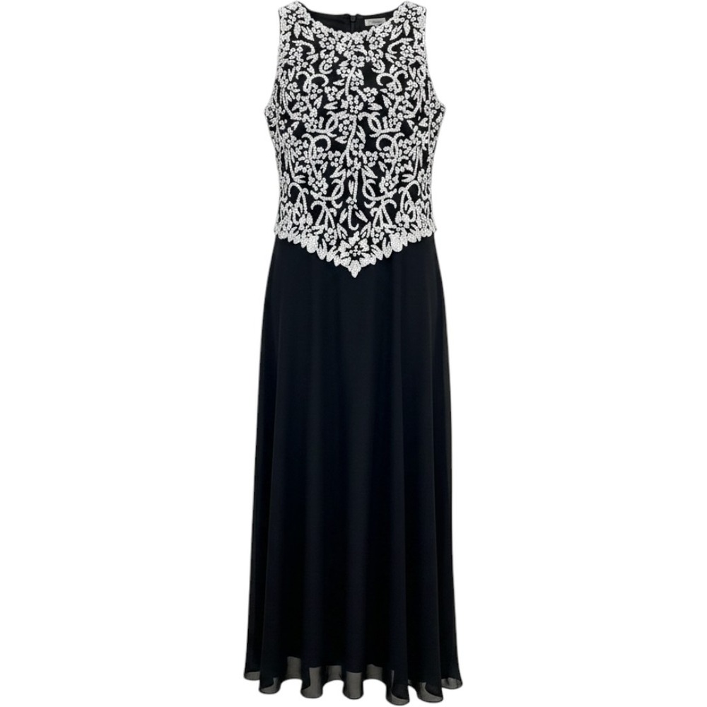 J Kara Gown Women 12 Black White Beaded Sleeveless Chiffon Formal Evening Dress